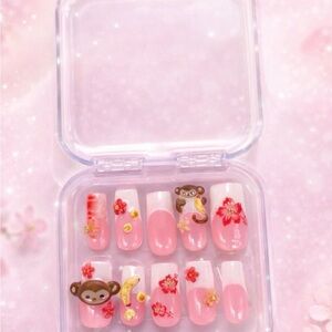 Cute Pink Monkey Nail Art Set